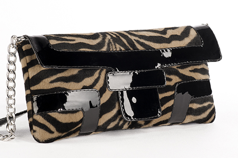 Women's animal print and jet black small baguette bag - Front view
